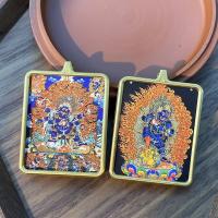 Pintura con seis brazos, cielo, gran virtud, rey diamante, dios negro de la riqueza, colgante de oro cuadrado Thangka tibetano - details 3