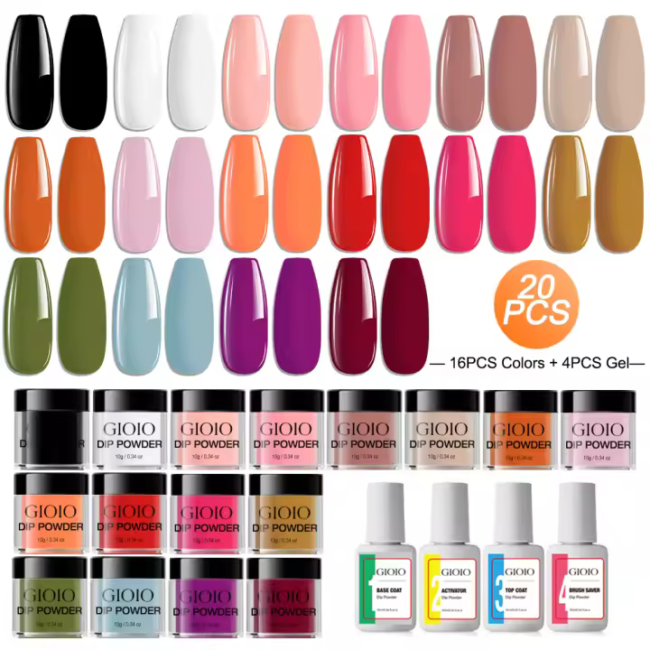 Kit de Polvo de Uñas de 16 Colores Basis Top Coat Activador Diseño de Arte de Uñas a Presión - 1