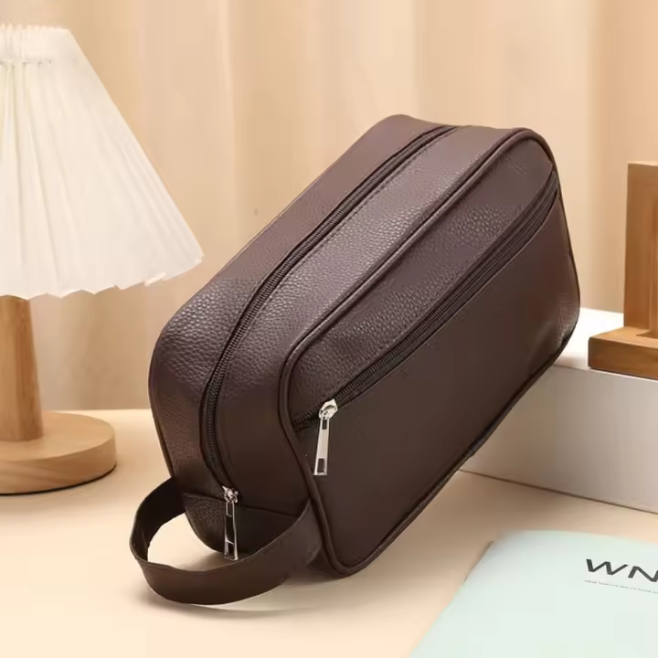 Bolsa de cosméticos de cuero PU para hombres, organizador de cosméticos de viaje, bolsa de aseo, bolsa de almacenamiento, bolsas de maquillaje con cremallera de gran capacidad, nuevo - 1