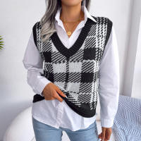 Suéter sin mangas de punto para mujer, chaleco a cuadros, nuevo estilo bonito, otoño e invierno, 2023 - details 13