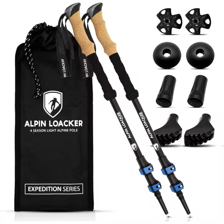 Bastones Trekking Telescopicos, Aluminio Ligero + Accesorios + Bolso |   Palos Senderismo Extensible Altura Regulable: Poles Montaña, Nordic Walking, Trail Running Asfalto - 1