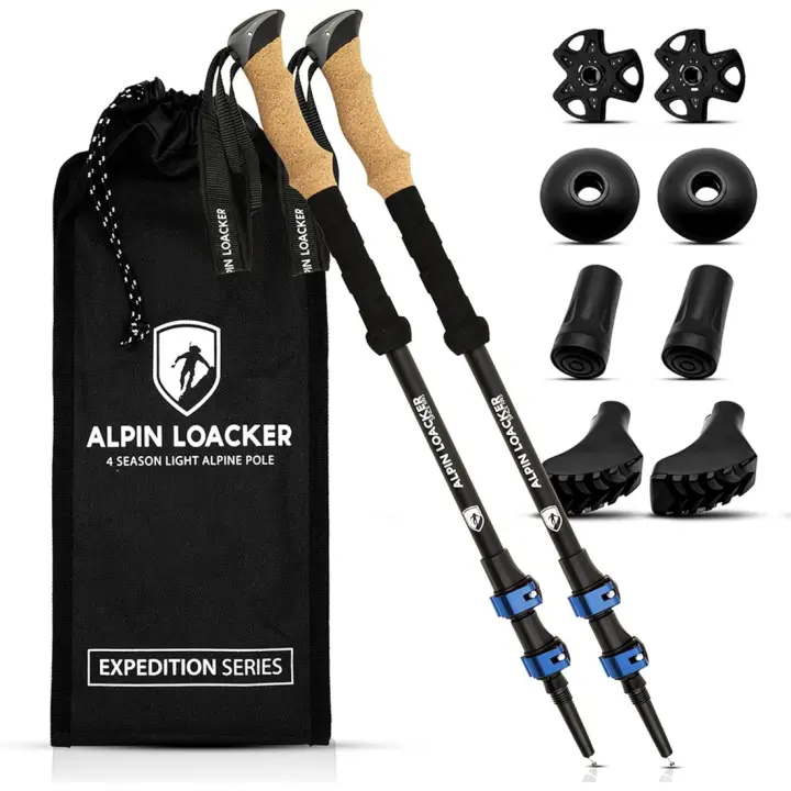 Bastones Trekking Telescopicos, Aluminio Ligero + Accesorios + Bolso |   Palos Senderismo Extensible Altura Regulable: Poles Montaña, Nordic Walking, Trail Running Asfalto - 1