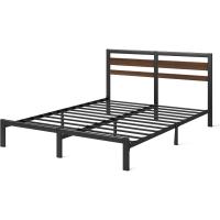 Marco de cama de plataforma de bambú y metal con cabecero y soporte de listones de acero - Marrón y negro - details 21