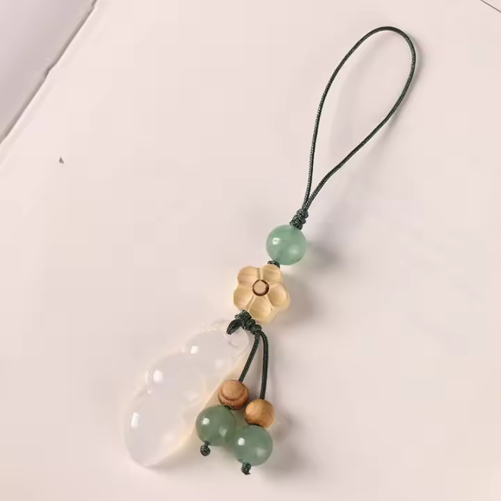 Calcedonia original suerte suerte frijol verde llave de coche colgante ágata jade hombres y mujeres literario y creativo bolsa cadena - 1