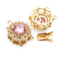 2 juegos de collares redondos de latón y circonita de Color dorado de 18K, cierres de conexión, suministros de joyería Diy de alta calidad para mujer - details 6