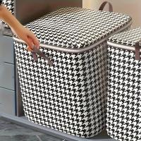 Cajas De Almacenamiento Con Manijas De Tela Houndstooth Gran Capacidad Organizador Para Ropa Y Edredones Cajas Para Organización Del Hogar - details 0