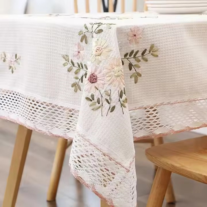 Mantel de algodón ENCE hueco blanco, bordado floral 3D, cubierta para banquete, banquete de boda, Europa - 1