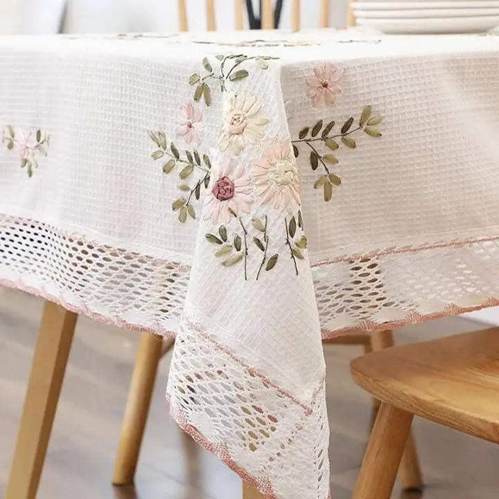 Mantel de algodón ENCE hueco blanco, bordado floral 3D, cubierta para banquete, banquete de boda, Europa - 1