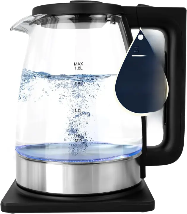 Hervidor eléctrico Hervidor de vidrio de 1.8L con LED azul - 1