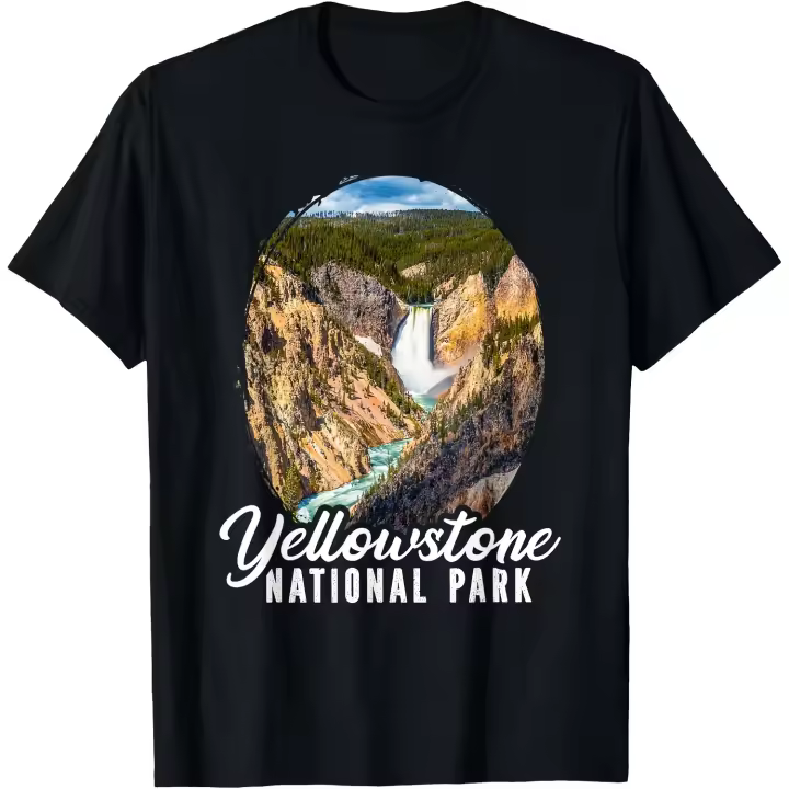 Yellowstone National Park Gifts National Park Camiseta de senderismo Camiseta negra de manga corta de ajuste clásico para hombre pequeño - 1