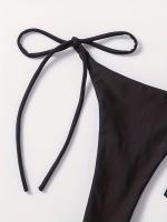 Conjunto De Bikini De Dos Piezas De Moda De Color Sólido, Con Cuello Halter, Triángulo Sin Espalda Y Lazos Laterales - details 28