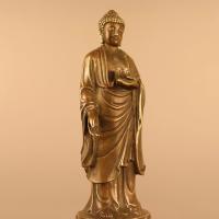 Adorno de estatua de Amitabha de bronce antiguo, estatua de pie, hogar de Buda receptor, salón budista, tienda de ofrendas, oficina, escritorio - details 6
