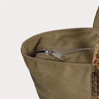 Bolso de mano de gran capacidad para mujer con acento de lentejuelas - Bolso de hombro elegante con cierre de cremallera, forro de poliéster duradero y correa fija, bolso elegante para el día a día para el trabajo, viajes, compras (gris claro/marrón oscur - details 9