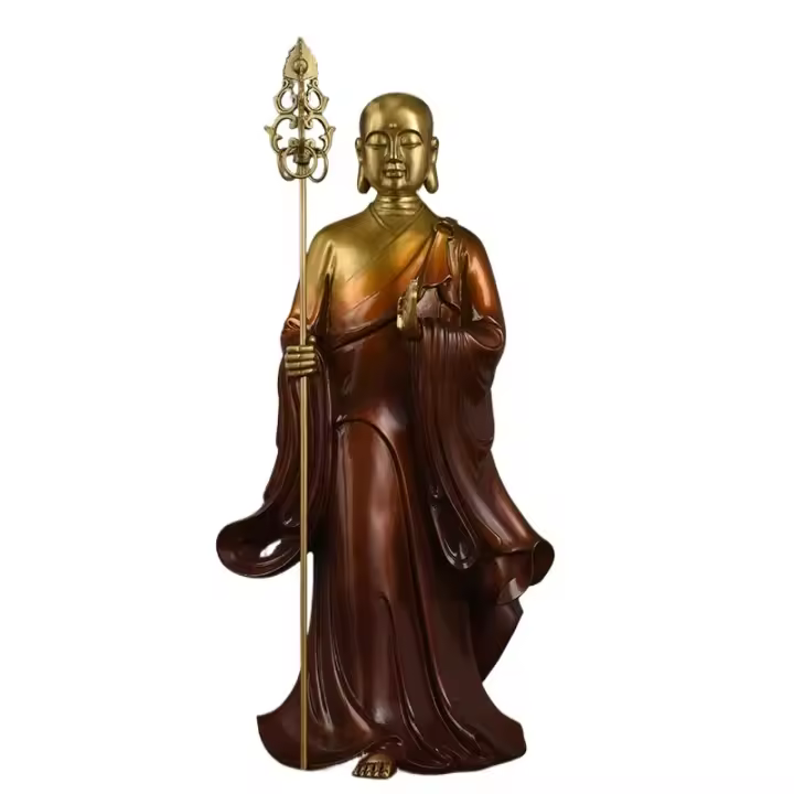 Bodhisattva Ksitigarbha de cobre puro en la montaña Jiuhua, con una gran decoración de la estatua de bronce de los Tres Santos Samantabhadra - 1