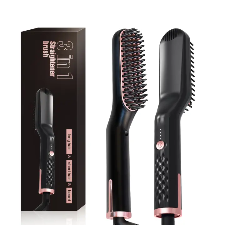 Peine alisador de barba de pelo iónico, cepillo de cerámica antiquemaduras, alisador de barba portátil - 1