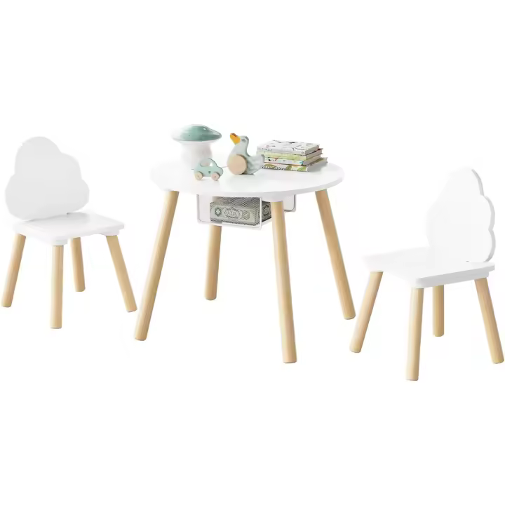 Conjunto de Mesa y Sillas de Almacenamiento Woon para Niños Pequeños Juego de Mesa de Actividad Blanca con 2 Sillas - 1