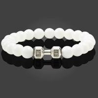 Brazalete Vintage para hombre, colgante con mancuerna de cuentas de piedra Natural, pulsera de hilo elástico para regalo de amigo, superventas - details 3