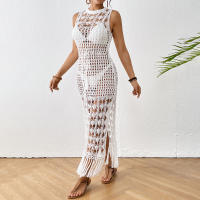 Vestido de Playa de Crochet para Mujer: Cubrebikini Largo Maxi con Espalda Abierta, Flecos y Tejido Abierto - Protección Solar Verano - details 2