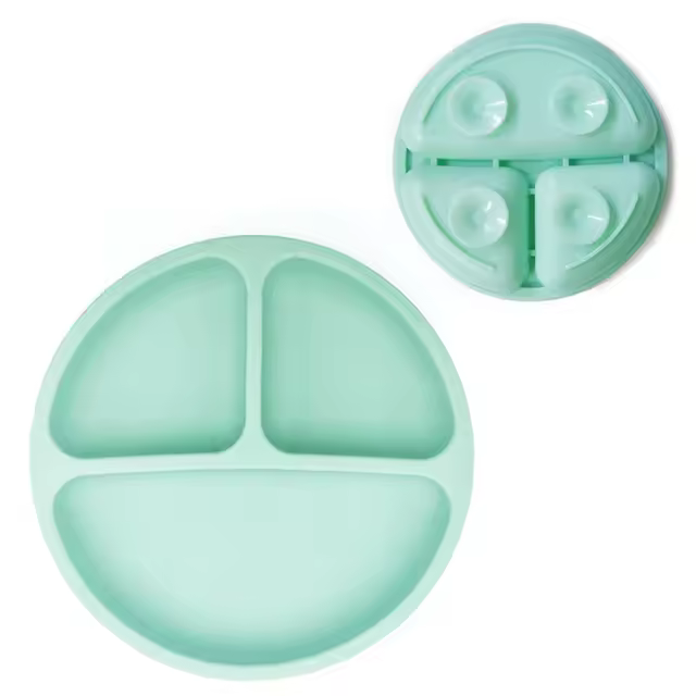 Plato de Comedor para Bebés SLAIXIU Silicona Suave con Diseño de Dibujos Animados para Niños y Niñas Utensilios de Entrenamiento para la Alimentación de Niños - 1