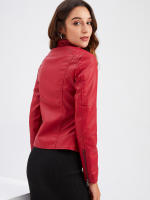 Chaqueta de cuero de imitación para mujer, chaqueta de motocicleta, delgada, corta, pu, primavera y otoño - details 5