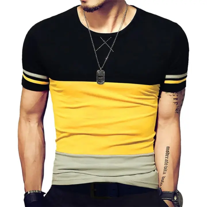 Camiseta de manga corta para hombre, ropa de calle informal de retales, Hip Hop, M-5XL, novedad de verano, 2025 - 1