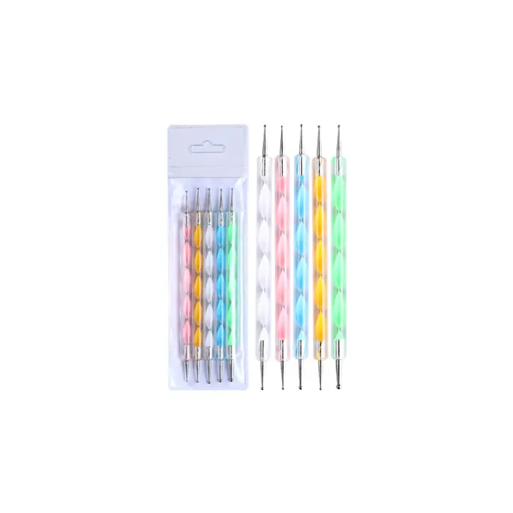 NAILCO-Juego de pinceles para uñas, set de 5 bolígrafos de punteo de 2 vías para pintura de uñas de Gel UV, con diamantes de imitación, para manicura profesional - 1