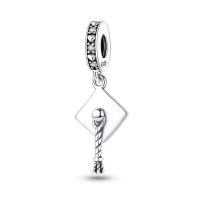Cuentas colgantes simples de sombrero de doctorado en plata, compatibles con pulsera, cuentas, regalo de joyería para mujer - details 0
