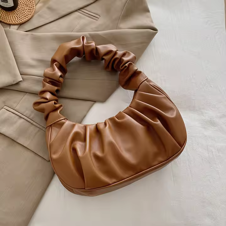 Bolso nube plisado de color sólido, simple para mujer, bolso de hombro dulce - 1