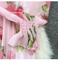 Elegante vestido midi de manga larga con corte en A y falda plisada, cintura ceñida, dobladillo de gasa, estampado floral coreano Sle Commute - details 13