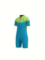 Traje de baño de una pieza de manga corta para niñas, con cremallera frontal, cómodo y elástico, para nadar en la piscina - details 3