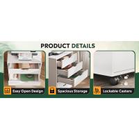 Cómoda de 5 cajones, archivador de almacenamiento de madera con ruedas, blanco - details 4