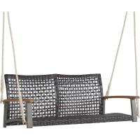 Columpio de Exterior de Ratán PE 2 Asientos Resalto Curvado y Soporte de Brazo de Madera de Acacia - details 0