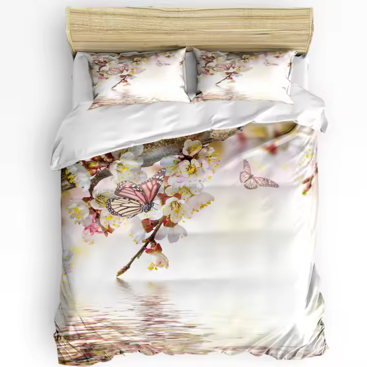 Juego de Ropa de Cama con Flores de Mariposa en Colores Súper Bonito Funda de Edredón y Fundas de Almohada 3 Piezas Textiles para el Hogar Sin Sábana - 1
