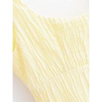 Vestido amarillo sin mangas con textura para mujer, verano 2025, elegante, cuello cuadrado, línea A, midi, informal, para vacaciones - details 4