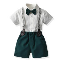 Cárdigan de algodón de manga corta para niño, pantalones cortos con tirantes de caballero, dos piezas, flor de boda, estilo coreano, color blanco puro, verano - details 5