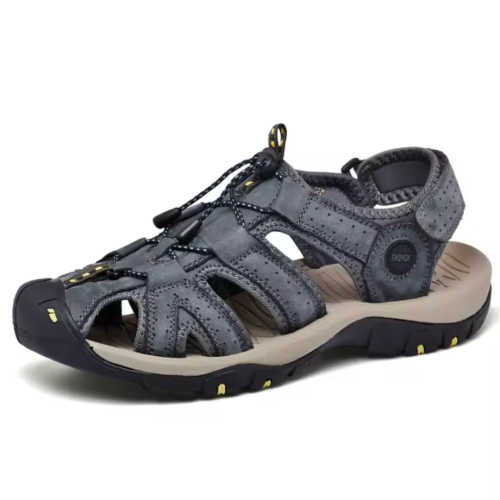 Sandalias informales de cuero con punta cerrada para hombre, zapatos de senderismo ajustables para verano - 1