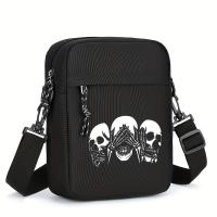 1 bolso cruzado Oxford para hombre, estilo deportivo informal con estampado de calavera, correa ajustable, mochila con múltiples compartimentos, forro de poliéster, cierre de cremallera, bolso de hombro para viajes diarios - details 2