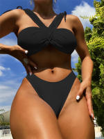 Conjunto de Bikini Bandeau de Cuello Halter Estilo Plano Ajuste Delgado Para Primavera/Verano 24 - details 0