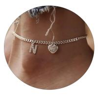 Pulsera de Tobillo de Acero Inoxidable con Letra de Cristal Color Plata - details 14