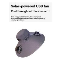 B48B-Sombrero de pescador con protección solar, ventilador para acampar al aire libre, senderismo, pesca, gorra de carga solar portátil con dos ventiladores - details 1
