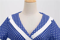 Vestido midi de línea A informal y elegante con cuello y manga corta para fiesta de lunares de verano para mujer - details 32
