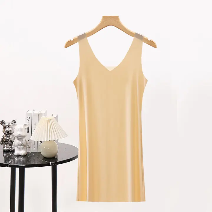Vestido de Seda de Hielo Delgado Vestido Interior sin Mangas con Cuello en V para Mujeres - 1