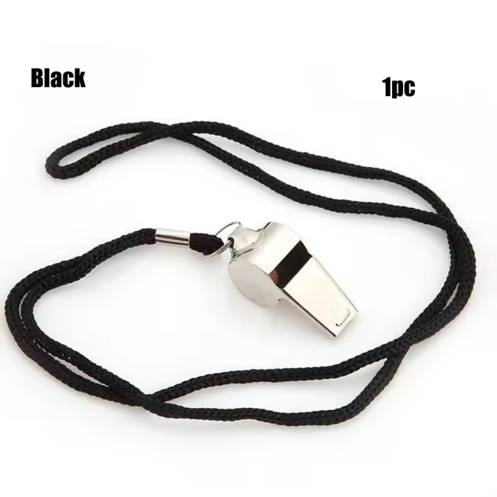 Silbato de Metal para árbitro deportivo de Rugby, herramienta de porristas de acero inoxidable con cuerda negra/amarilla, gran oferta - 1