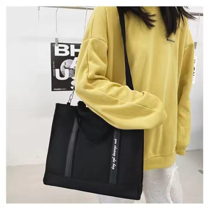 Bolsos bandolera de lona para mujer, bolso de mano informal de lona con cremallera y bolsos, bolsos bandolera, negro - 1