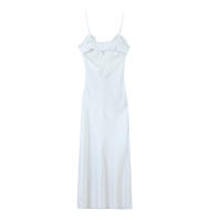 TRAFZA-vestido largo con escote en V para Mujer, prenda sin mangas con cremallera ajustada, pliegues, versátil, verano, 2024 - details 5