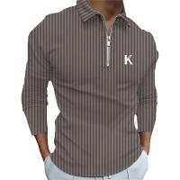 Polo deportivo informal con solapa de color liso para hombre, camisa de manga larga a rayas con cremallera, alta elasticidad, novedad Otoño/Invierno 2024 - details 4