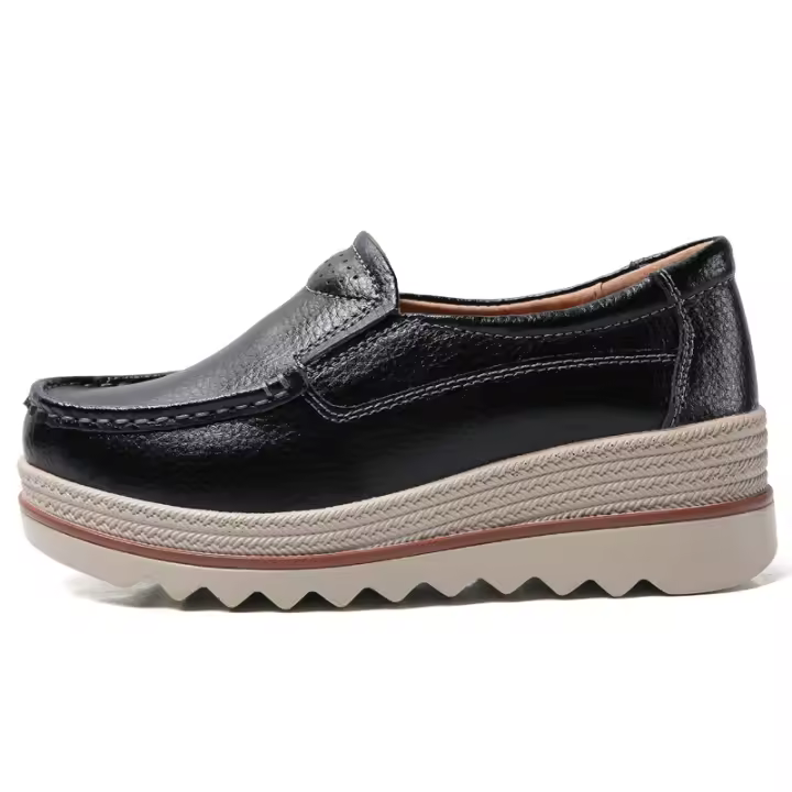 Mocasines de cuña informales para mujer, mocasines cómodos sin cordones, zapatos de plataforma suaves y gruesos - 1