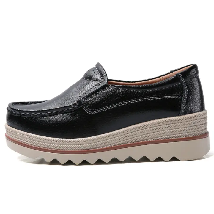Mocasines de cuña informales para mujer, mocasines cómodos sin cordones, zapatos de plataforma suaves y gruesos - 1