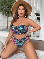 Conjunto de Bikini sin tirantes para mujer, traje de baño Sexy con estampado, traje de baño de talla grande, traje de baño femenino de estilo vendaje, ropa de playa 5XL - details 5