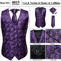 Chaleco ajustado, corbata, bolsillo, gemelos cuadrados, chaleco de seda para hombre, conjunto de corbata para traje, vestido, chalecos florales de cachemira de boda, regalo - details 13